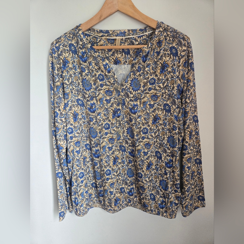 SOYA CONCEPT Floral Blue Organic Cotton And Viscose Women's Top